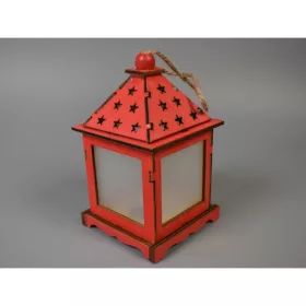 Fa lámpás ledes csillag mintás 12x7cm piros
