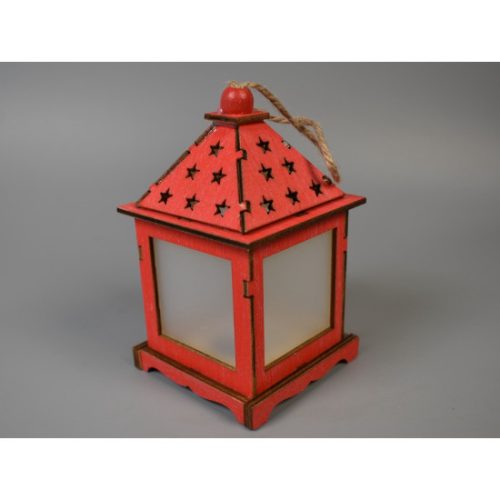 Fa lámpás ledes csillag mintás 12x7cm piros