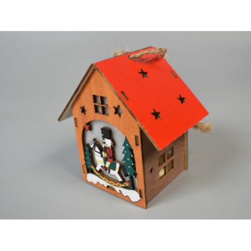 Fa házikó ledes hintalóval 7,5x7,5cm 4db/cs