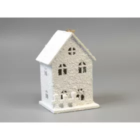 Fa házikó ledes havas 12×9cm
