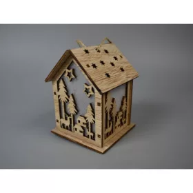 Fa házikó ledes 9x7x7cm fenyő mintás natúr