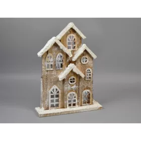 Fa ház csoport ledes 32×24×7cm natúr