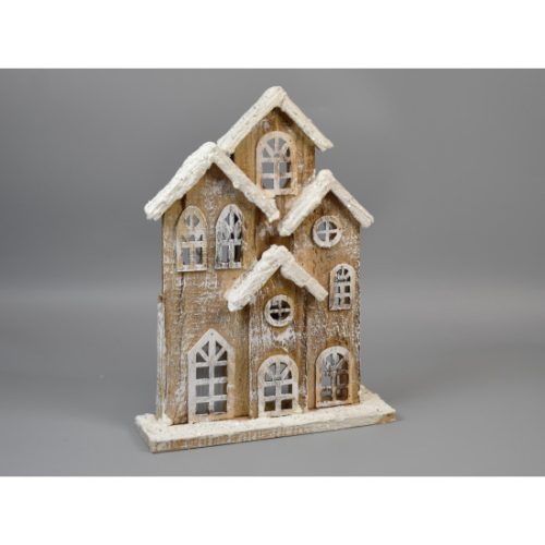 Fa ház csoport ledes 32×24×7cm natúr