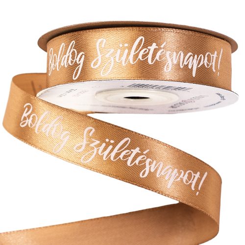 "Happy Birthday!" satin ribbon with inscription 20mm x 20m - Golden brown