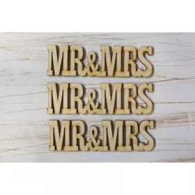 Natúr fa - "MR&MRS" felirat 3x10,5cm 3db/csomag