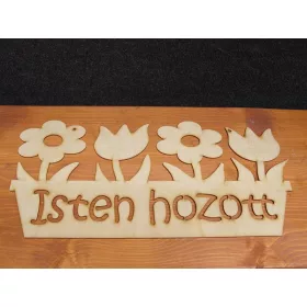   Natúr fa - "Isten hozott" tábla virágládás 50cm