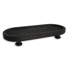 Ovális fa tálca lábon fekete 40x16cm 24/#