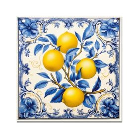   Nyomtatott fa tábla - Mediterrán csempe minta - citromos12,5x12,5cm