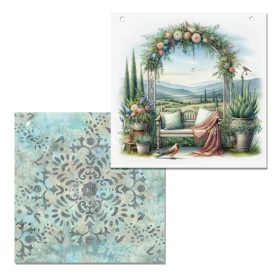   Nyomtatott fa tábla - Mediterrán csempe minta - Toscana türkiz 2db/csomag