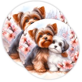   Nyomtatott fa tábla koszorú - közép Yorki kutyusok 11.8 cm