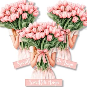 Nyomtatott dekorkarton - Tulipános lány 3db/csomag