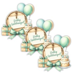 Nyomtatott dekorkarton - Lufis torta szülinap 3db/csomag