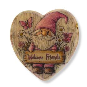 Nyomtatott natúr szív peremes - Rózsaszín manós