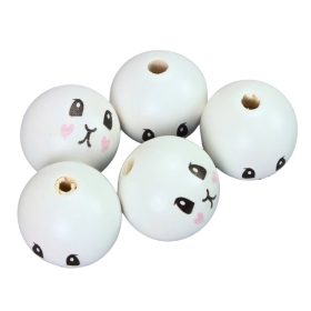   Nyomtatott fehér fagolyó nyuszi lány arccal 30mm 5db/csomag