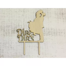   Natúr fa - Torta dísz csókos pár "MR & MRS" 18,5cm