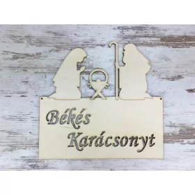 Natúr fa - "Békés Karácsonyt" ajtódísz 24cm