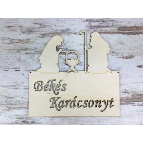 Natúr fa - "Békés Karácsonyt" ajtódísz 24cm