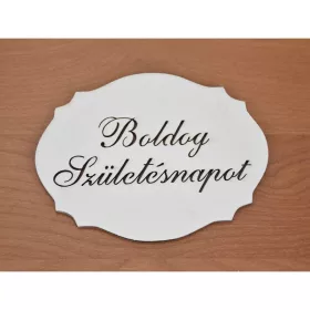   Natúr fa - "Boldog Születés napot" kiesős tábla fehér 7,5x10cm
