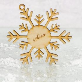   Natúr fa - Egyedi gravíros hópehely karácsonyfa dísz 2 soros