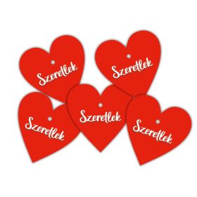 Nyomtatott fa tábla - Szeretlek szív piros 4cm 5db