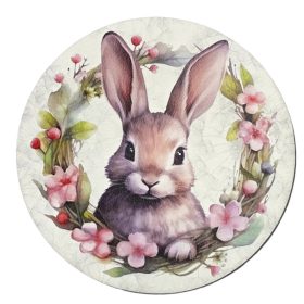   Nyomtatott fa tábla koszorú közép - Nyuszifejes koszorú 11,8 cm