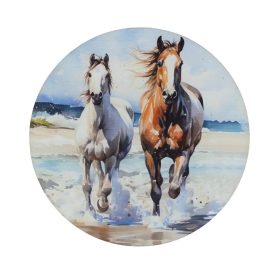   Nyomtatott fa tábla koszorú közép - Lovak tengerparton 11,8