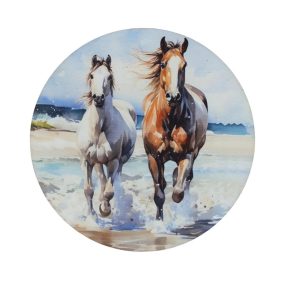   Nyomtatott fa tábla koszorú közép - Lovak tengerparton 11,8