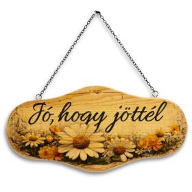 Natúr tábla láncos 25x12cm - margarétás