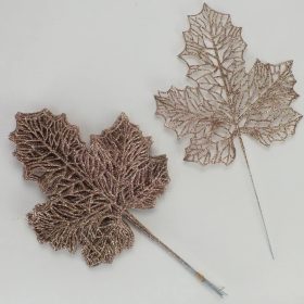 Csillámos juharlevél rózsaarany 10db/cs