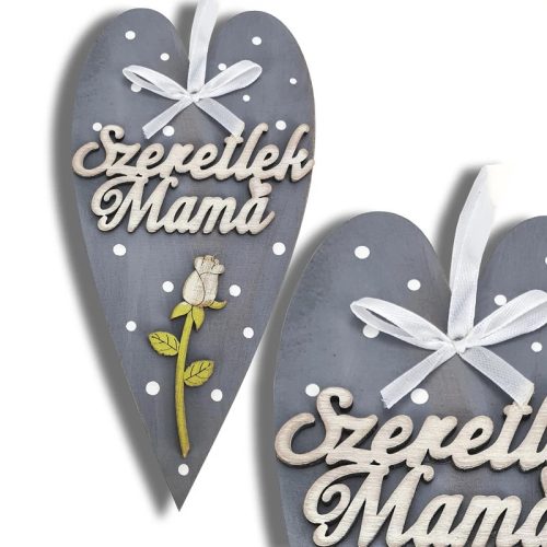 Anyák napi díszített szív "Szeretlek mama" - Szürke