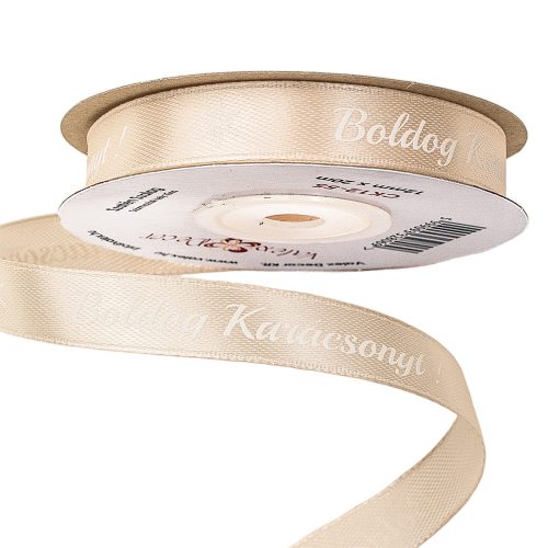 "Merry Christmas!" labeled satin ribbon 12mm x 20m - Champagne