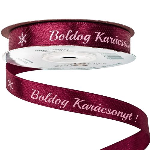 "Merry Christmas!" labeled satin ribbon 12mm x 20m - Burgundy