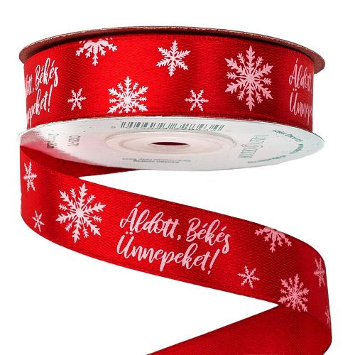 "Blessed, Peaceful, Holidays!" satin ribbon with inscription 20mm x 20m - Red