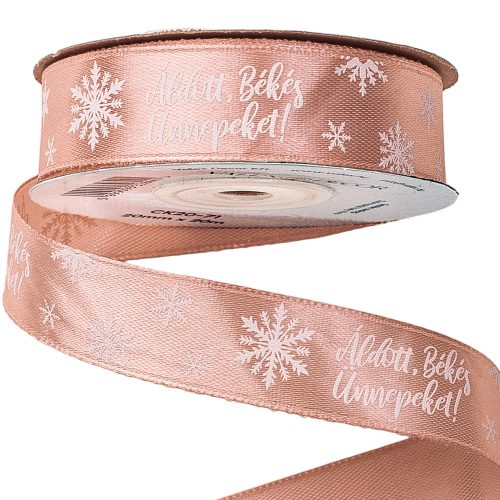 "Blessed, Peaceful, Holidays!" satin ribbon with inscription 20mm x 20m - Powder beige