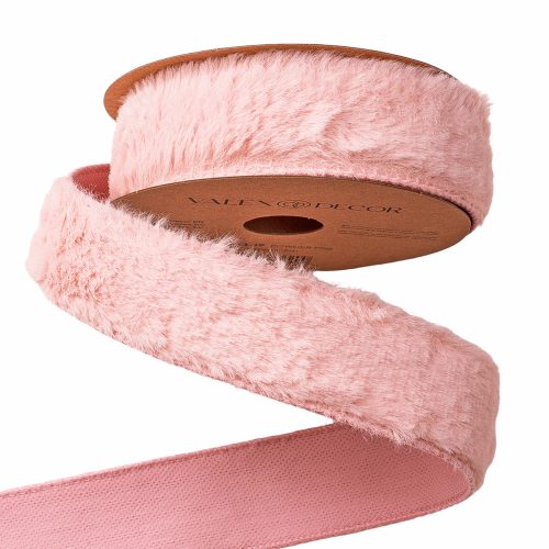 Fur ribbon with wire border 38mm x 5m - Powder pink