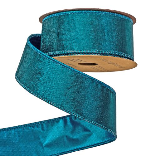 Blue velvet ribbon with wire border 38mm x 5m