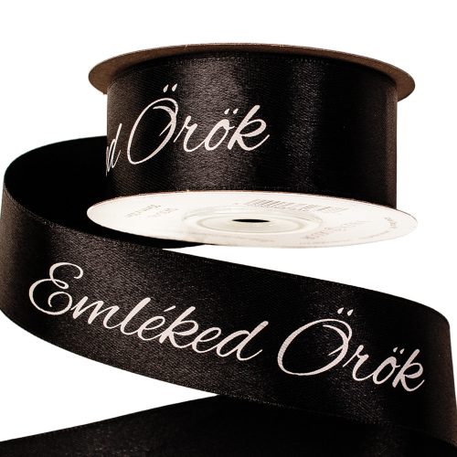 "Emléked Örök" inscription satin mourning ribbon 30mm x 20m - Black