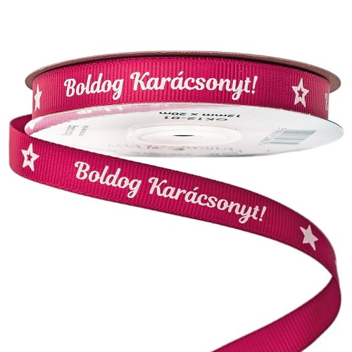 "Merry Christmas!" labeled grosgrain ribbon 12mm x 20m - Burgundy