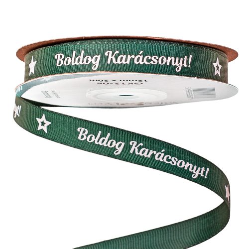 "Merry Christmas!" label grosgrain ribbon 12mm x 20m - Dark green