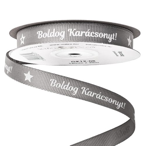 "Merry Christmas!" grosgrain ribbon with inscription 12mm x 20m - Grey