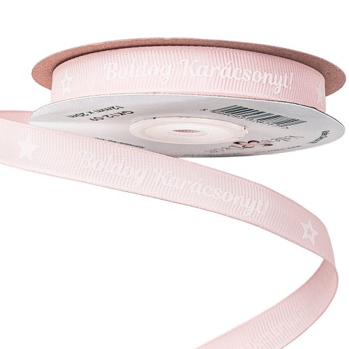 "Merry Christmas!" printed grosgrain ribbon 12mm x 20m - Pale pink