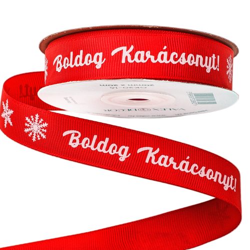 "Boldog Karácsonyt!" feliratos ripsz szalag 20mm x 20m - Piros