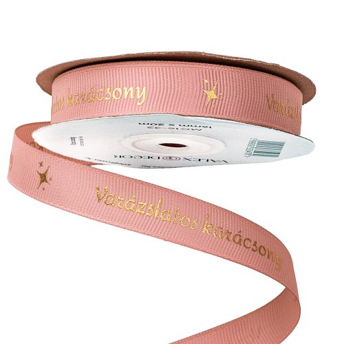 "Magical Christmas!" printed grosgrain ribbon 16mm x 20m - Powder pink