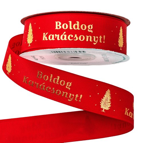 "Merry Christmas!" label grosgrain ribbon 25mm x 20m - Red