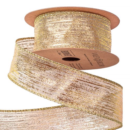 Borneo metallic fabric ribbon with wire border 38mm x 9.1m - Gold