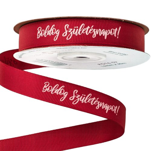 "Boldog Születésnapot!" feliratos ripsz szalag 16mm x 20m - Bordó