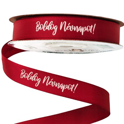 "Happy Name Day!" labeled grosgrain ribbon 16mm x 20m - Burgundy