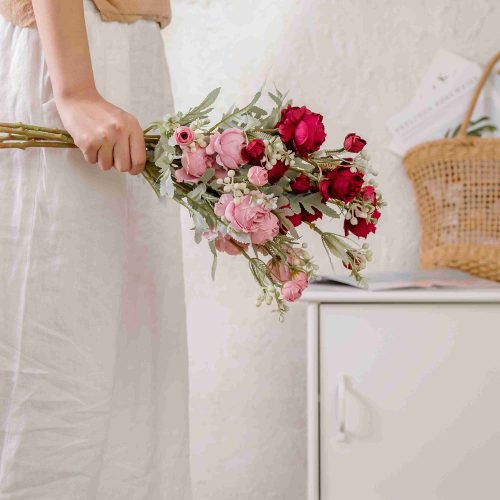 Hamvas rózsa ág, 56cm magas - Vörös