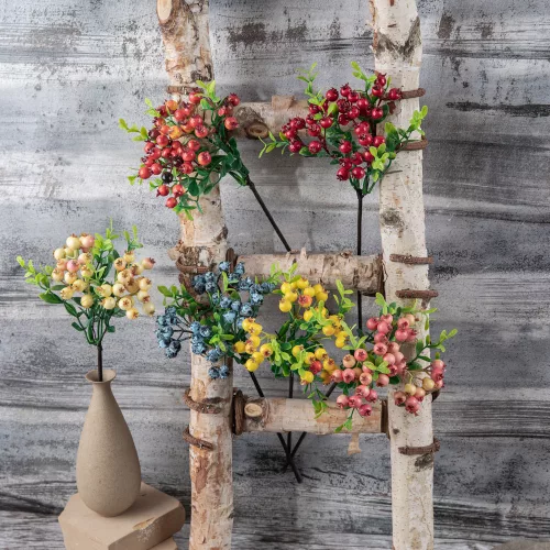 Bogyós ág, 28.5cm magas - Fehér/Rózsaszín