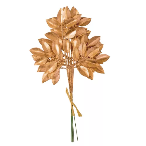 Metál arany levél köteg, 6 szálas, 27cm magas, 14cm széles